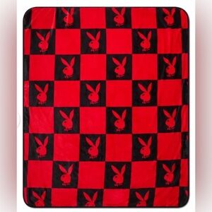 PLAYBOY Red and Black Reversible Checkered Throw Blanket- New
